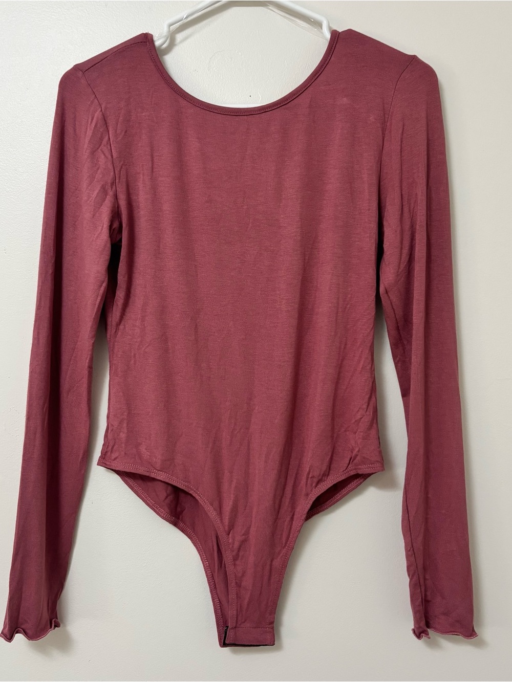 Long Ruffle Sleeve Scoop Neck Bodysuit - Dusty Rose- Size Medium